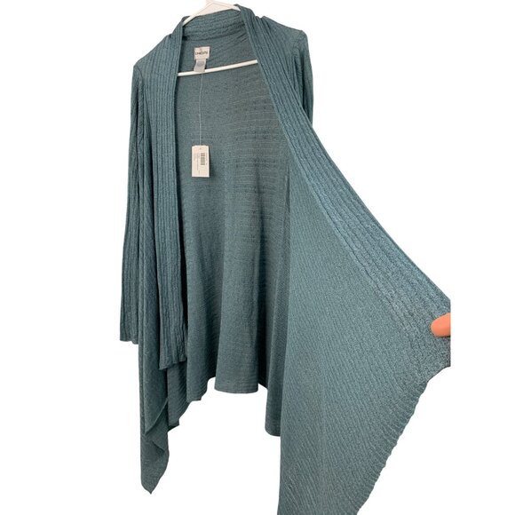 Chicos Shimmer Cable Cardigan Size M Riverwash Drape Open NWT - Picture 1 of 8